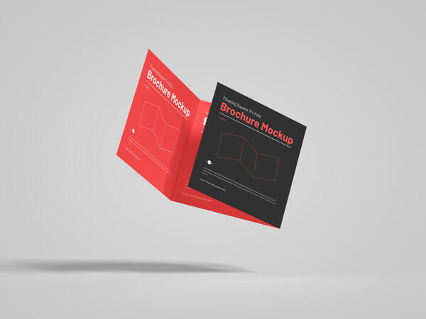 Floating Square Tri-Fold Brochure Mockup