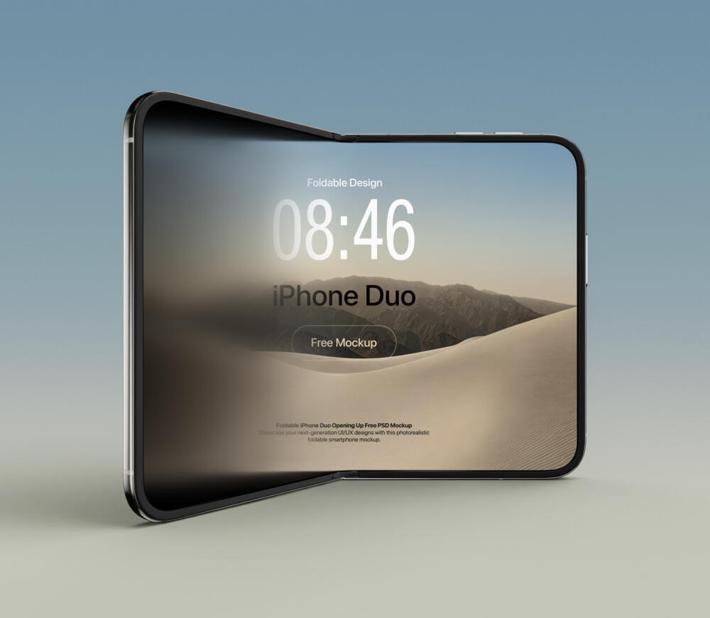 Foldable iPhone Duo Opening Up PSD Mockup | Pixeden Club