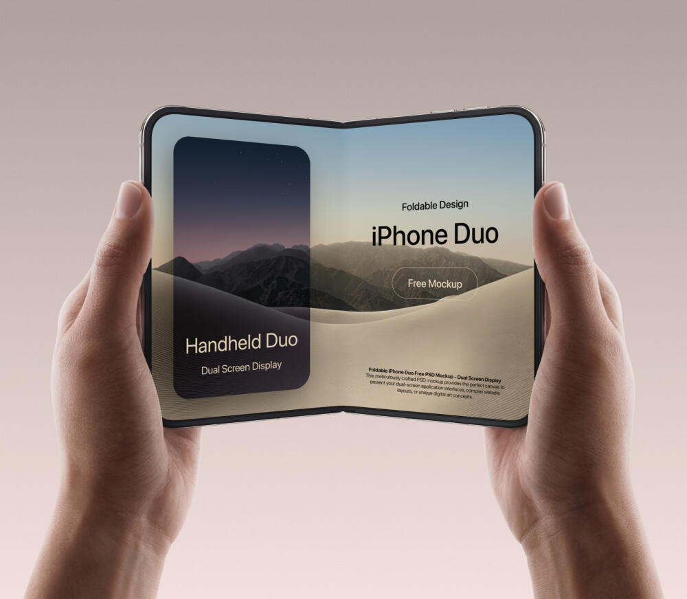 Foldable iPhone Duo PSD Mockup - Dual Screen Display