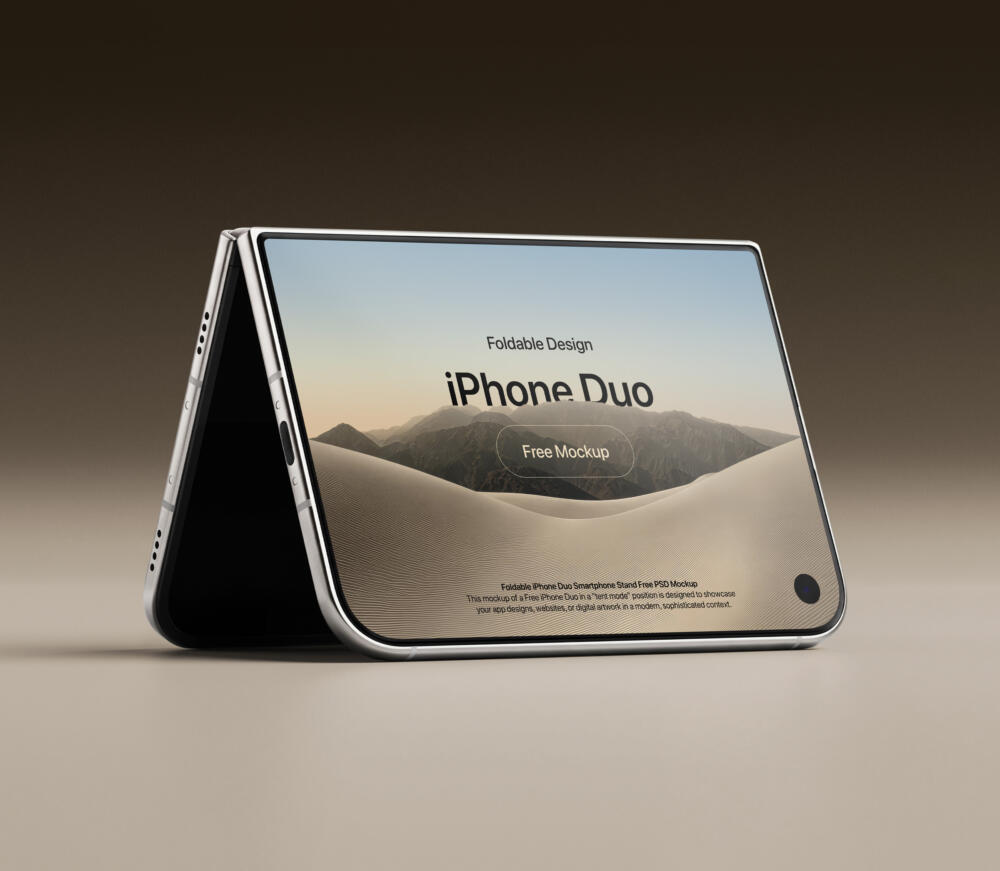 Foldable iPhone Duo Smartphone Stand PSD Mockup