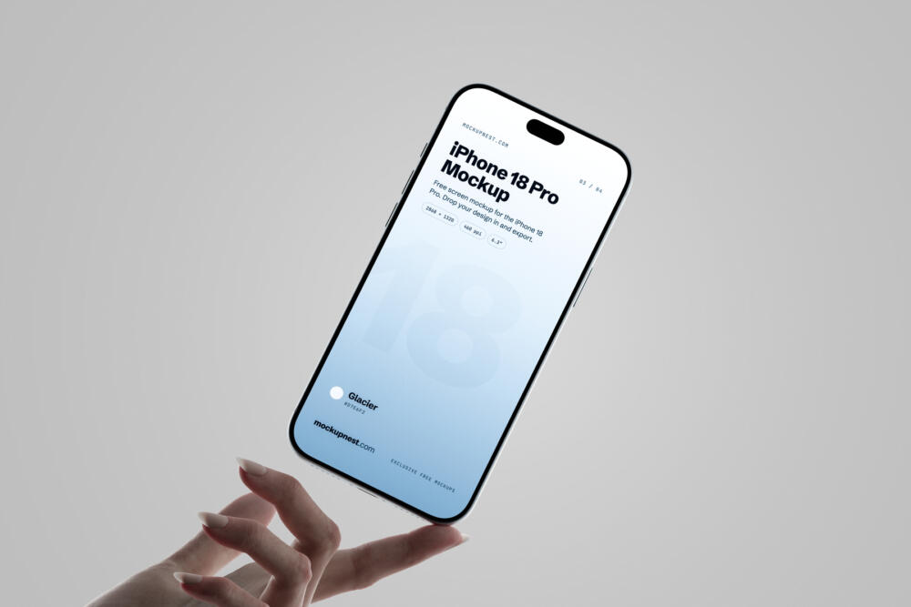 Glacier Color iPhone 18 Pro Mockup Holding By Hand