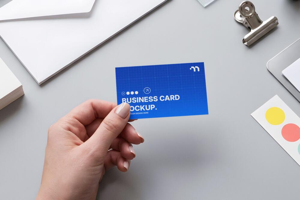Handheld Business Card Mockup in Minimalist Setting