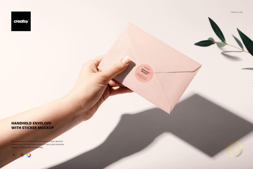 Handheld Envelope with Sticker Mockup