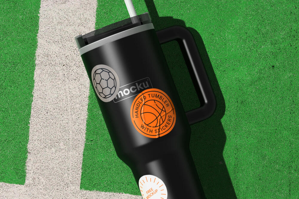 Handled Tumbler Mockup with Stickers