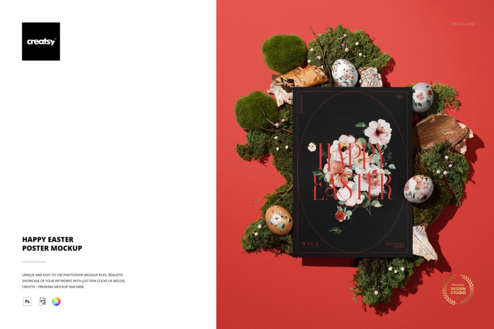 Happy Easter Poster PSD Mockup