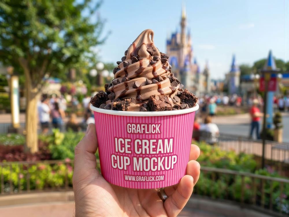 Ice Cream Cup Mockup in Theme Park