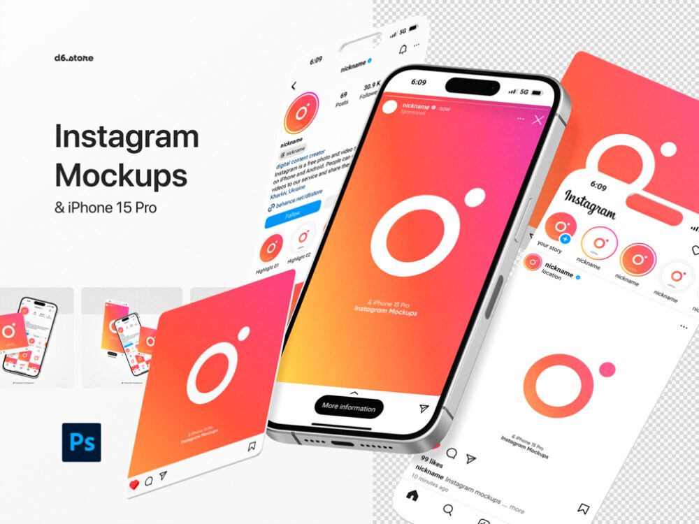 Instagram Mockup Kit with iPhone 15 Pro vol.2