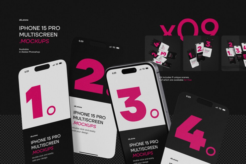 iPhone 15 Pro Multiscreen Mockups