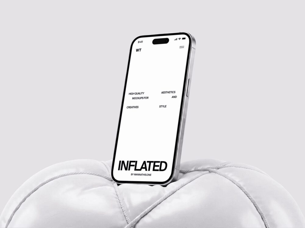 iPhone Mockup Standing on Inflatable Pillow