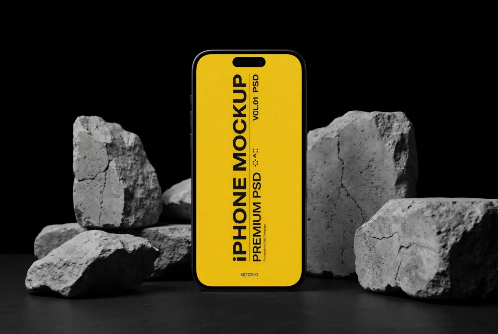 iPhone Mockup with Concrete Stone Display PSD