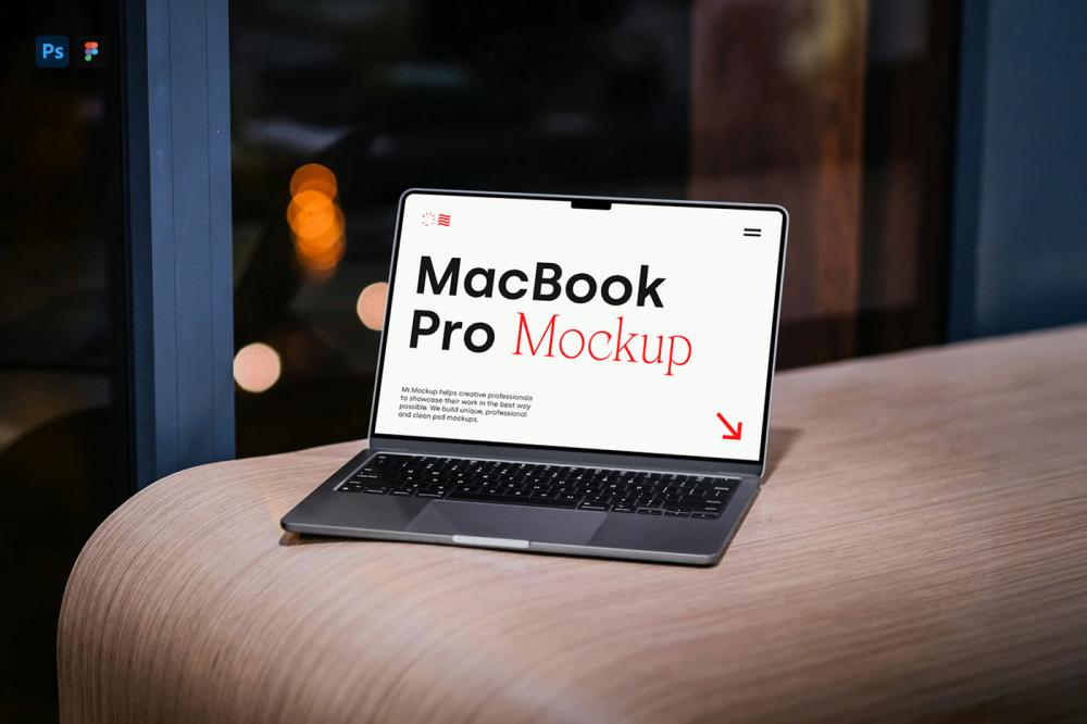 MacBook Pro Laying on Wood Mockup