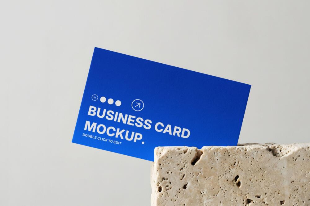 Minimalist Business Card Mockup on Stone Base
