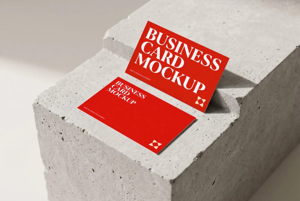 Minimalist Dual Business Card Mockup on Concrete Pedestal