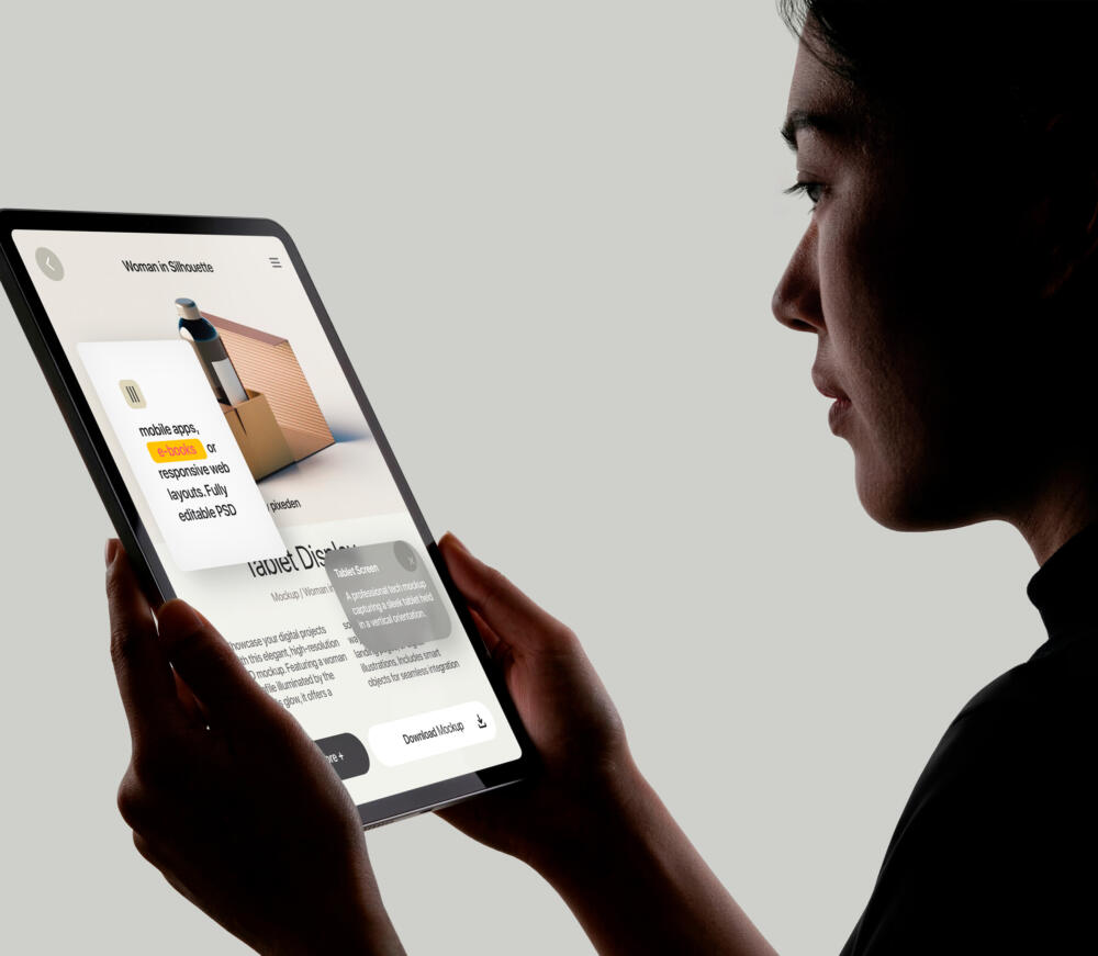 Minimalist Tablet Display Mockup – Woman in Silhouette