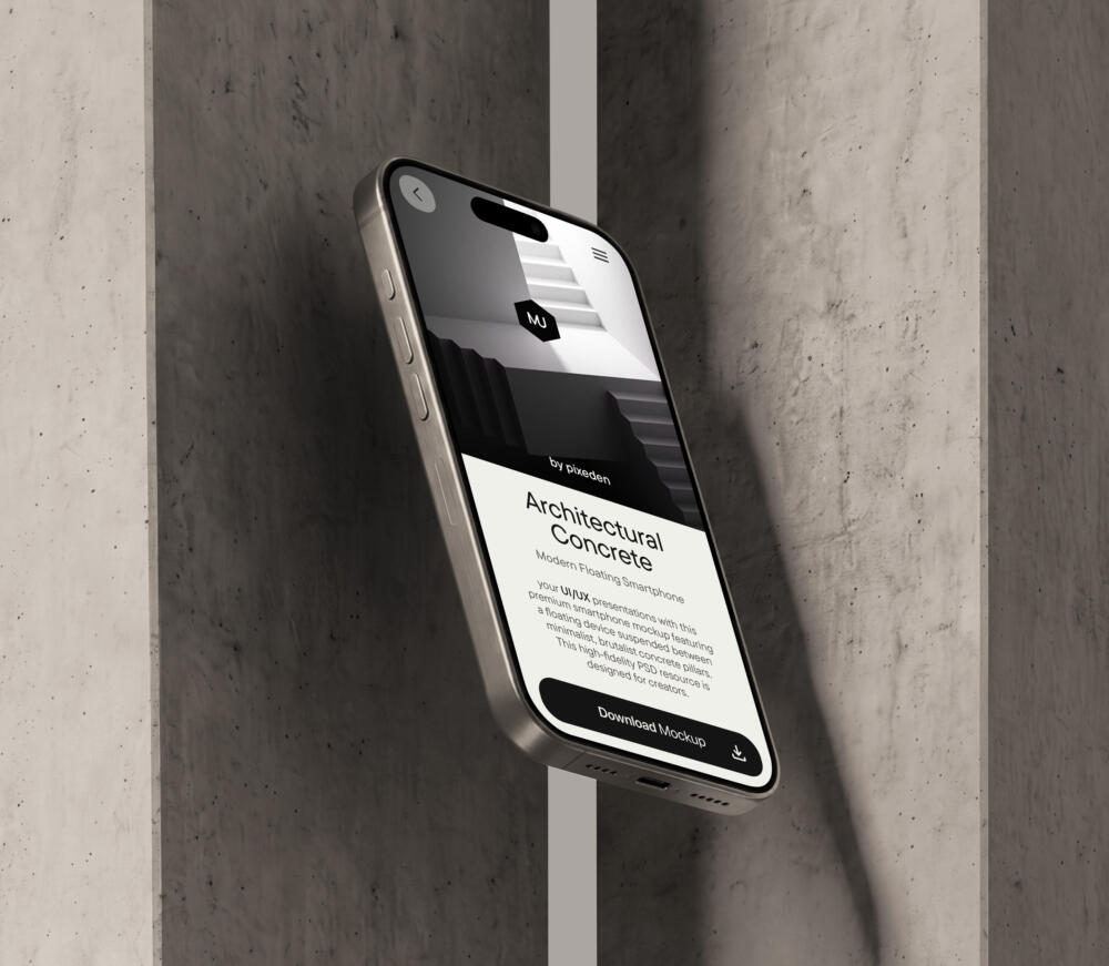 Modern Floating Smartphone Mockup – Architectural Concrete Scene