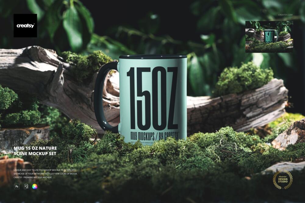 Mug 15oz Nature Scene Drinkware PSD Mockup