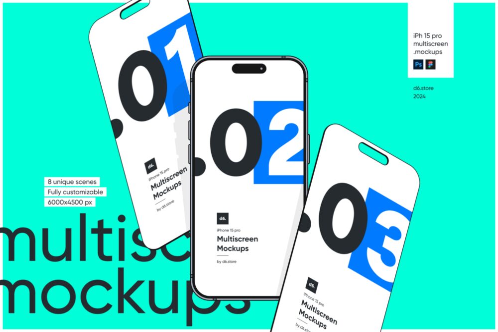 Multiscreen iPhone 15 Pro Mockups (PSD + Figma)
