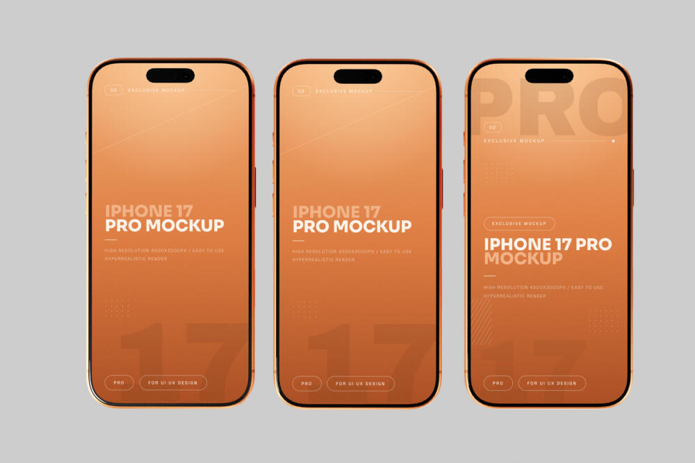 Orange iPhone 17 Pro Mockup Landscape Front View