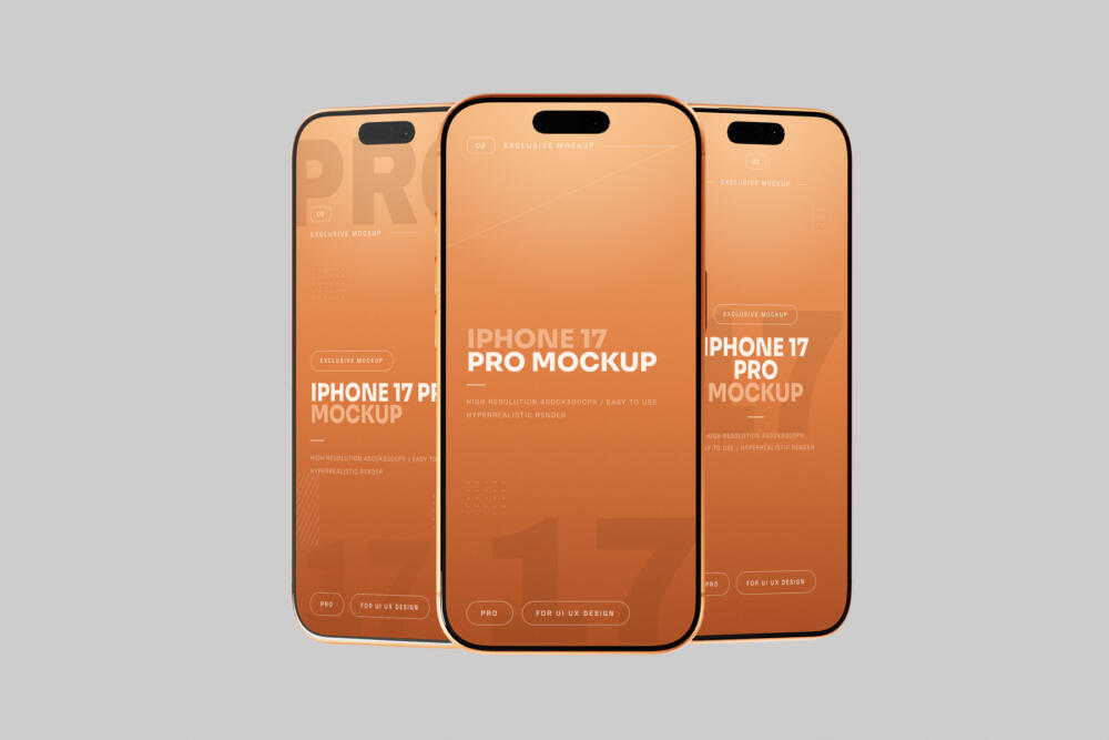 Orange iPhone 17 Pro Mockup Minimal Background Set
