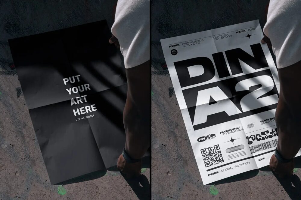 Outdoor A2 Poster Mockup - Floor Closeup