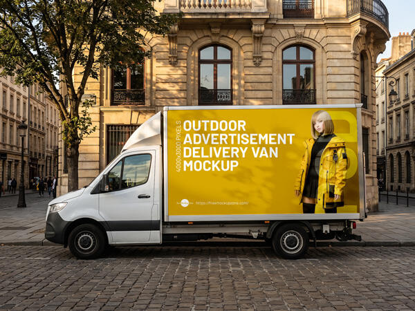 Outdoor Advertisement Delivery Van Mockup