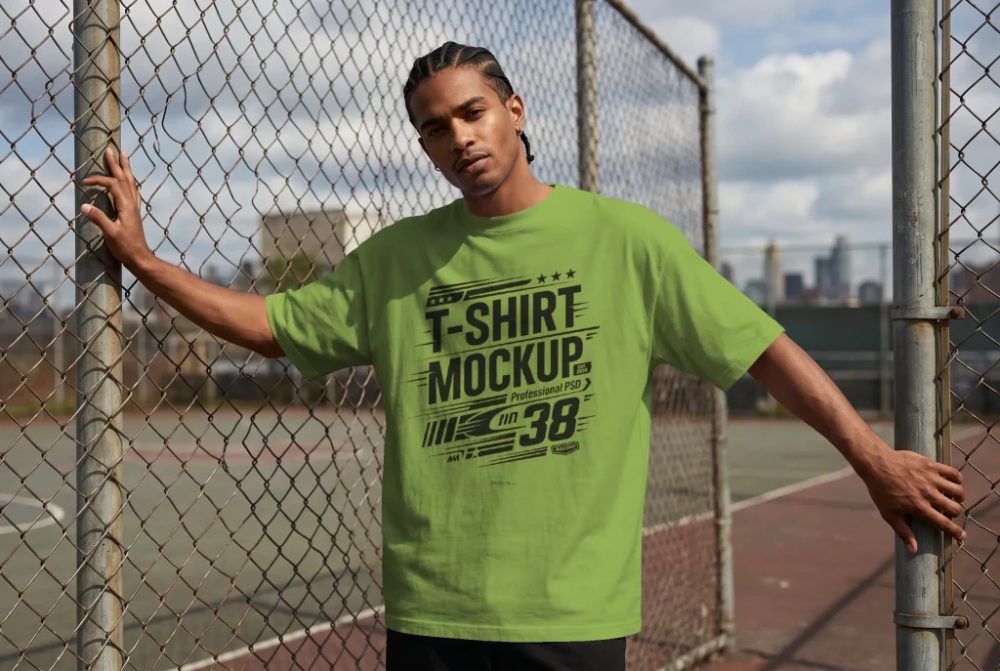 Oversized T-Shirt Mockup at Basketball Court