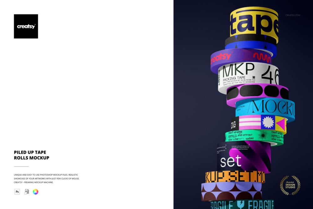 Piled Up Tape Rolls Packaging PSD Mockup