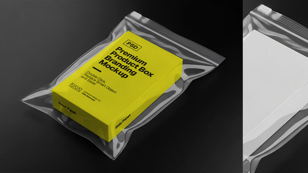 Premium Product Box in Resealable Plastic Bag Mockup