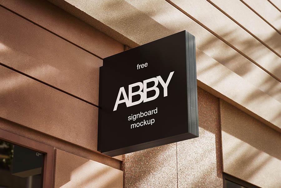 Projecting square signboard mockup