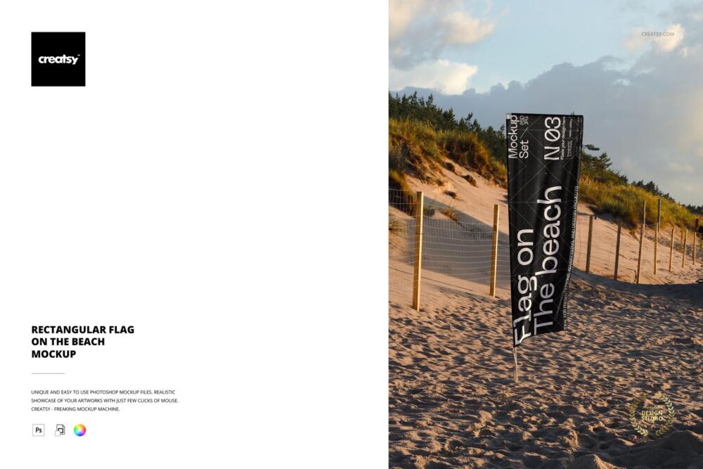 Rectangular Beach Flag Outdoor Advertising PSD Mockup