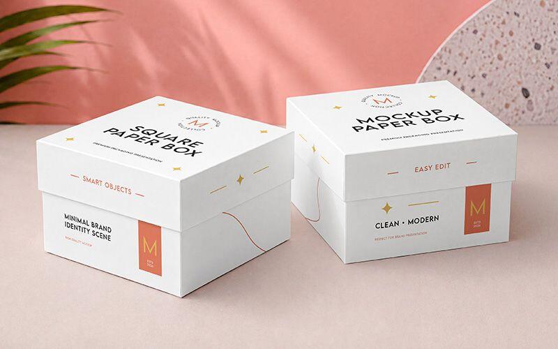 Scene with Square Paper Boxes Mockup