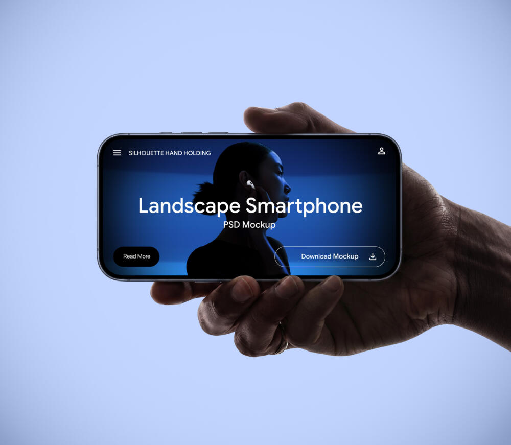 Silhouette Hand Holding Landscape Smartphone PSD Mockup