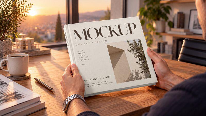 Square Book Mockup