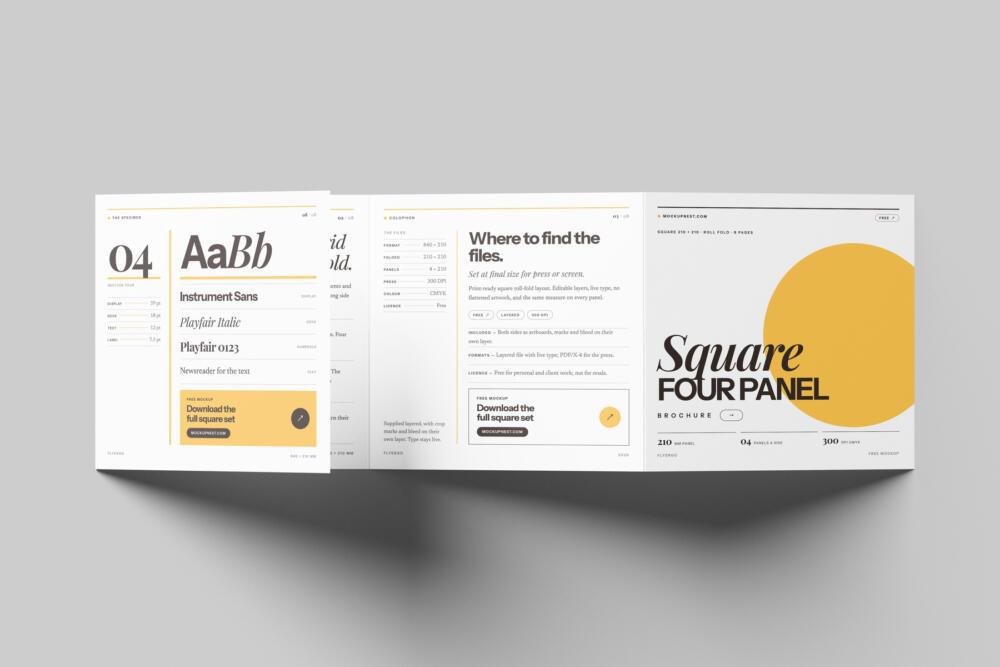 Square Quard Panel Accordion Flyer Mockup