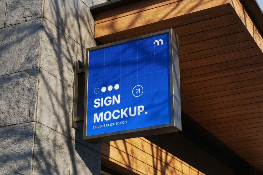 Square Wall Mounted Sign Mockup