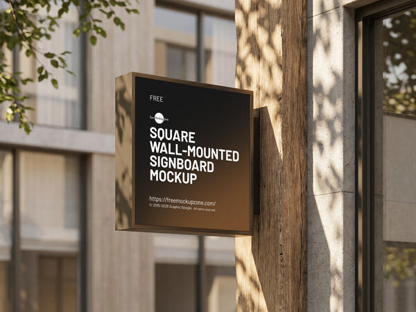 Square Wall-Mounted Signboard Mockup