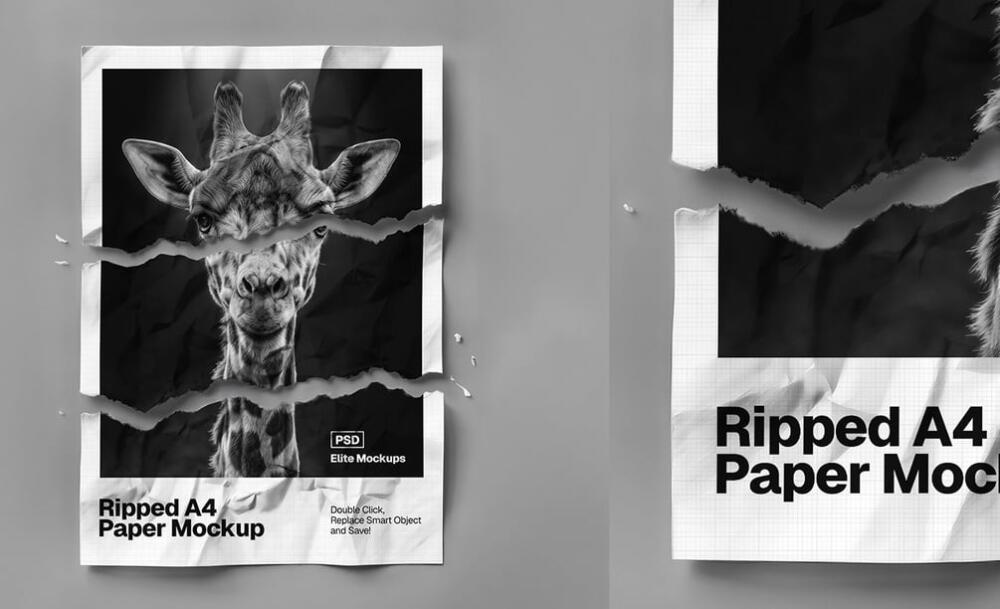 Three-Piece Ripped A4 Paper Mockup