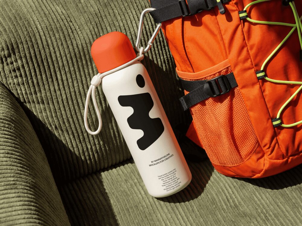 Travel Bottle Mockup with Backpack