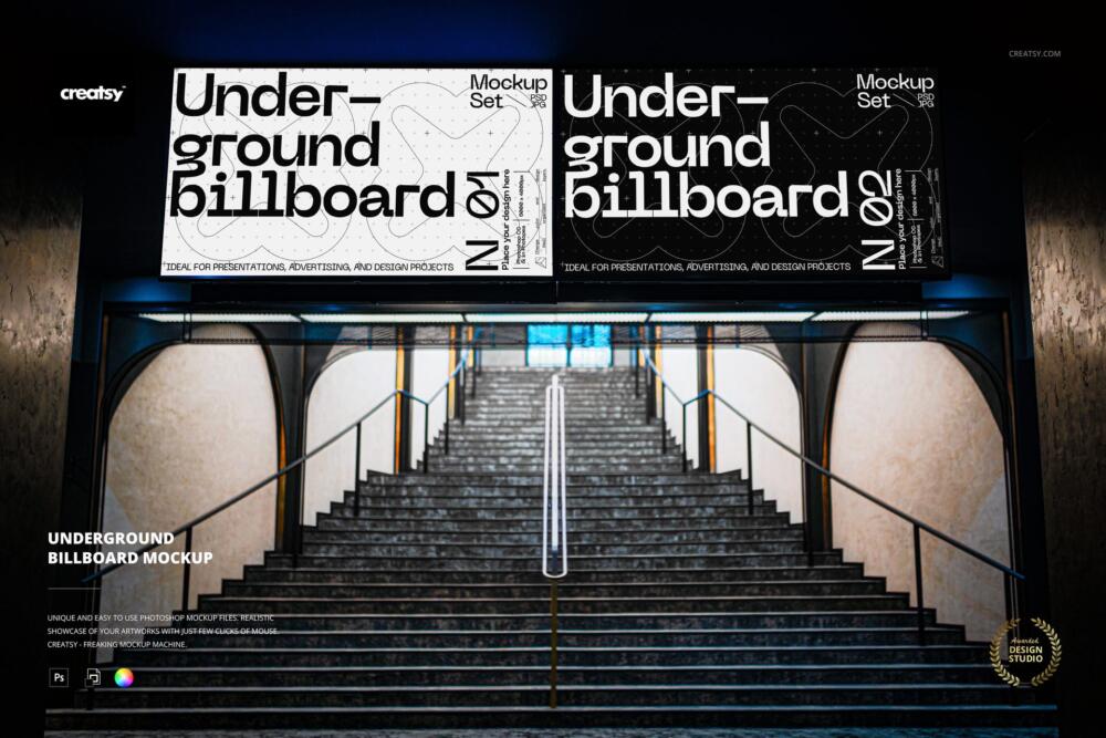 Underground Subway Billboard Advertising PSD Mockup