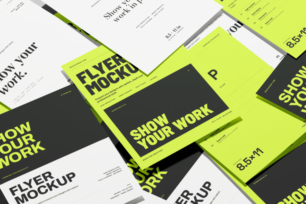 US Letter Flyer Poster Mockup Top View