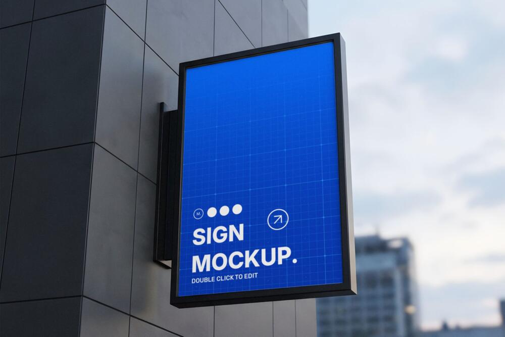 Vertical Wall Mounted Sign Mockup