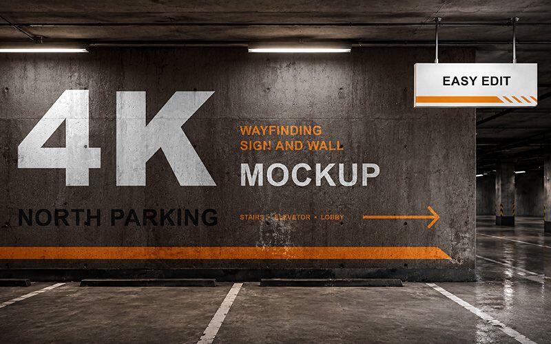 Wayfinding Sign and Wall Mockup