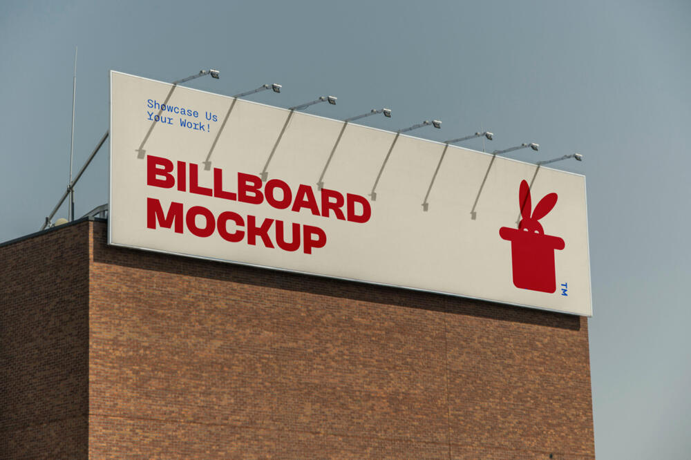 Wide Outdoor Billboard on Brick Wall PSD Mockup