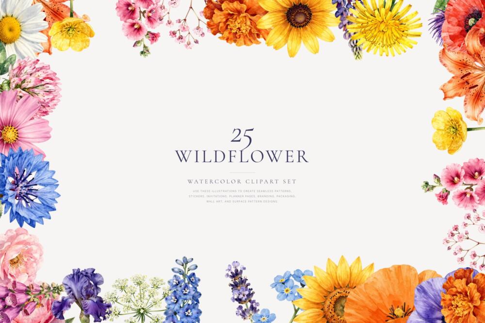 Wildflower Watercolor Clipart Bundle