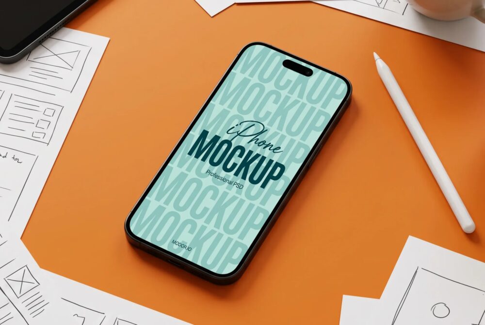 Workspace iPhone Mockup with UI Sketches
