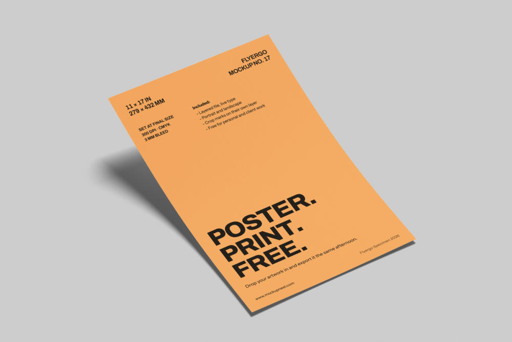 11x17 Poster Mockup On Surface Angled View