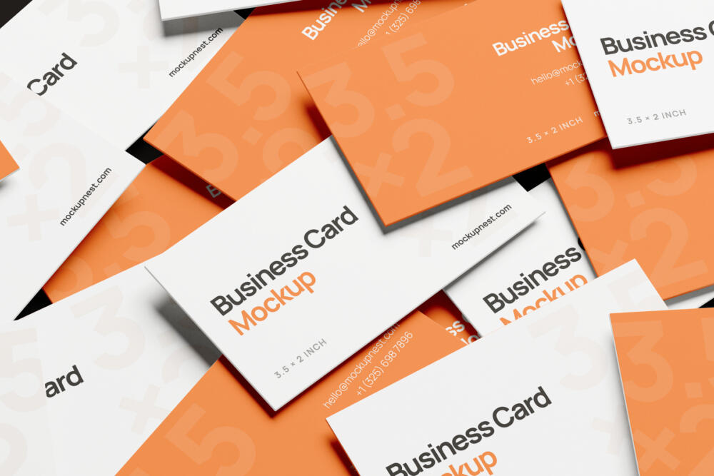 3.5x2 Visiting Card Mockup On Surface Top View