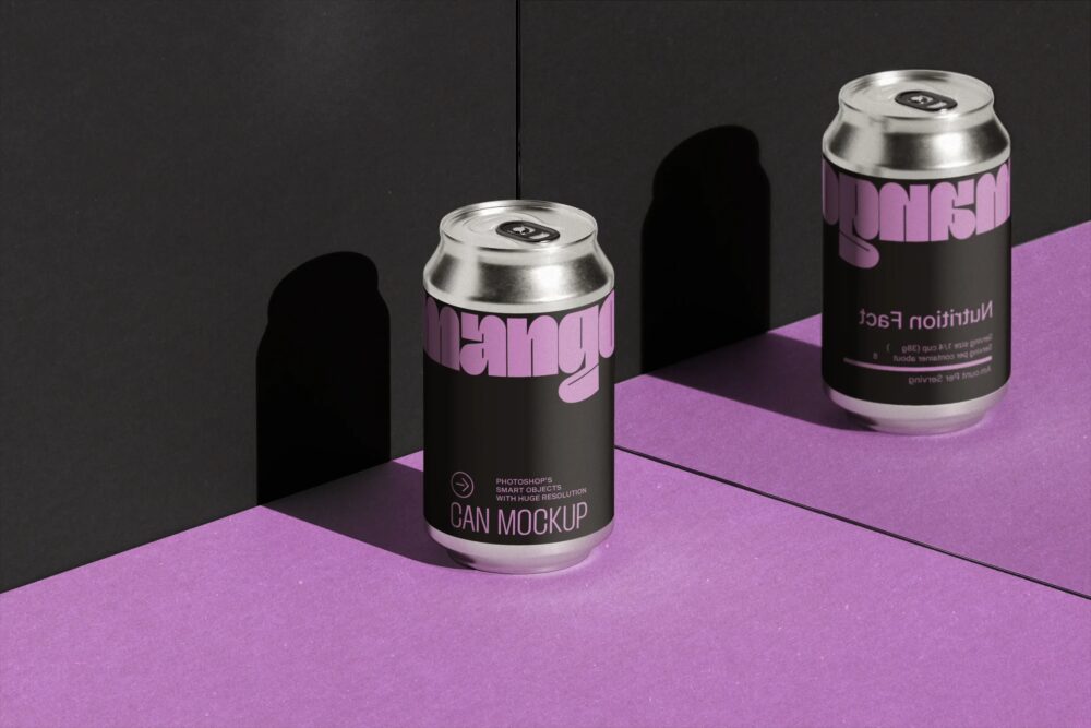 355 Ml Aluminium Can Mockup Mirror Reflection V2 Isometric | Mockup store