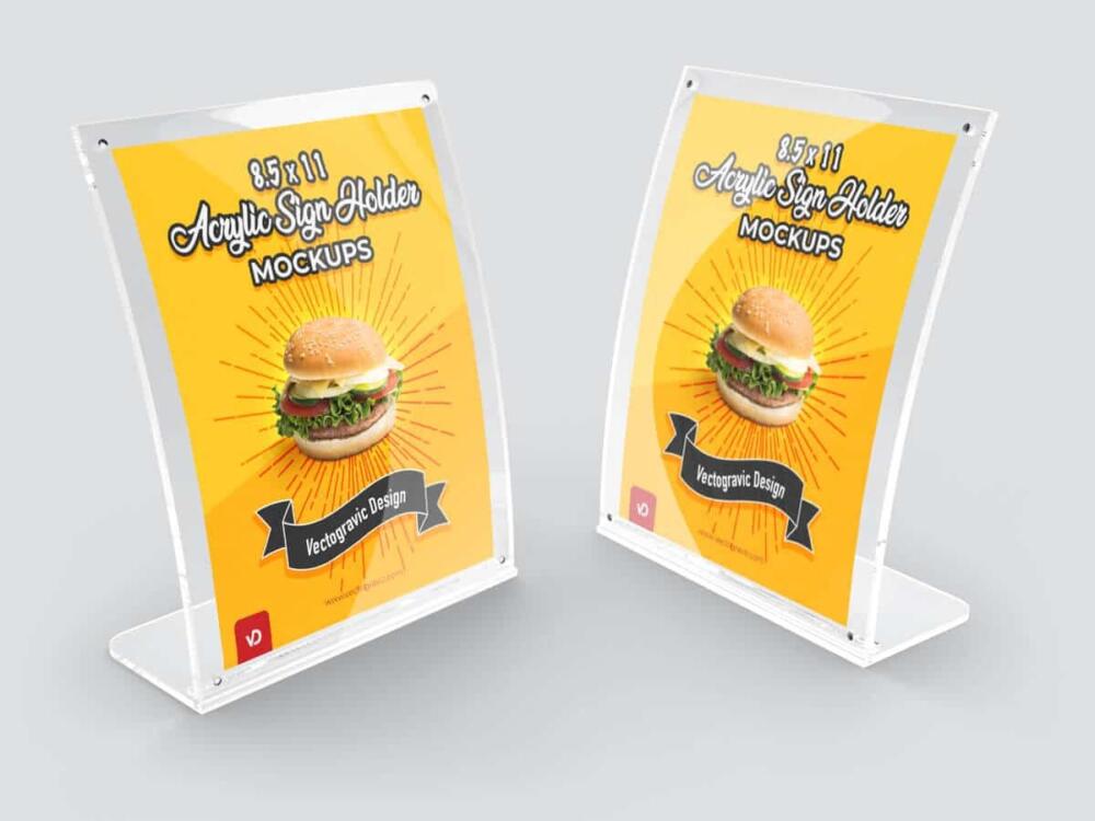 8.5 X 11 Curved Acrylic Sign Holder Mockups