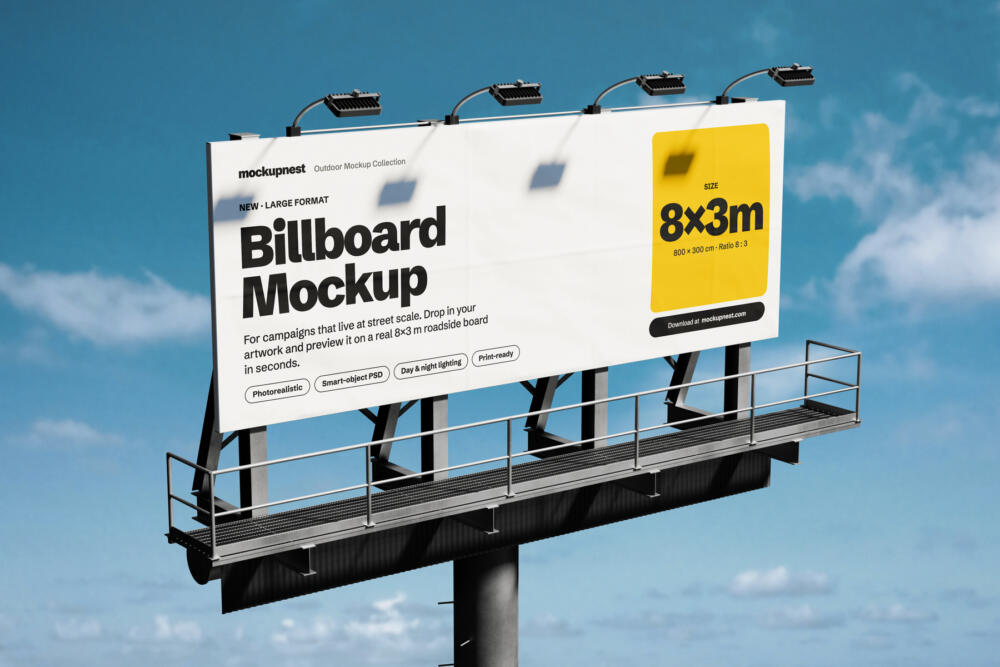 8x3m Outdoor Billboard Mockup